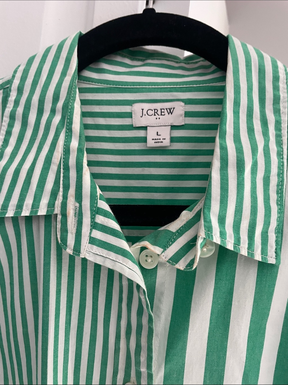 J. Crew Green & White Vertical Stripe Button-Down Shirt women